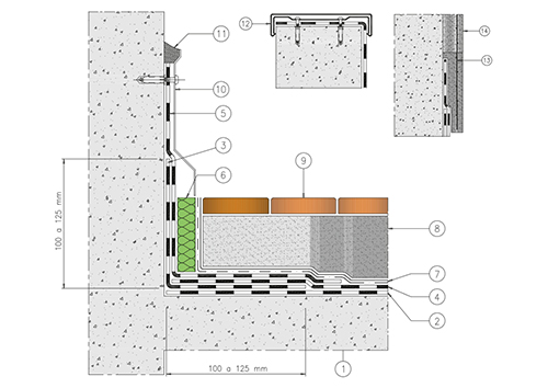 1.3 - FLAT WALKABLE COVERING
CONCRETE AND MASONRY SUPPORT: with no thermal insulation - traditional tile flooring, 