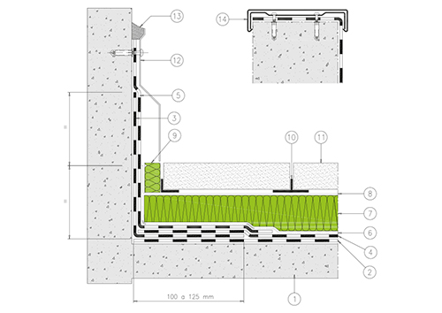 1.4 - COPERTURA PIANA PEDONABILE
SUPPORTO IN LATERO CEMENTO - isolamento termico, pavimentazione quadrotti prefabbricati,