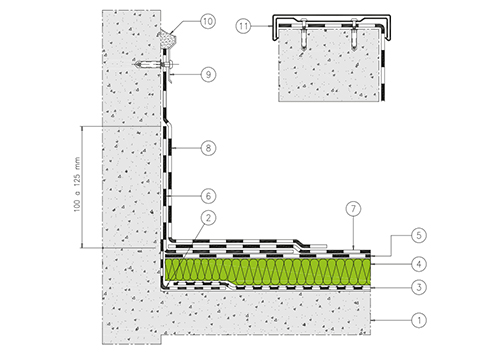 2.2 - INSULATED NON-WALKABLE COVERING
CONCRETE AND MASONRY SUPPORT: ashlar membrane – thermal insulation – visible surface, 