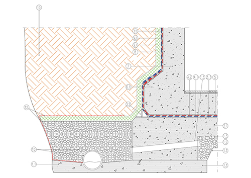 4.4 - MURATURE INTERRATE VERTICALI -
E PLATEA DI FONDAZIONE
dispositivo di raccolta al piede,